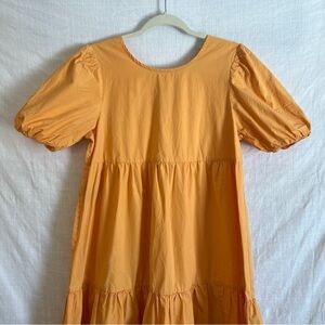 Peter Som Collective Women's Marigold Tiered Midi Dress in Orange Tie Ba…